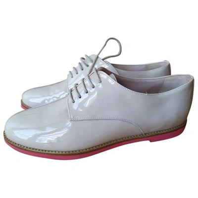 Pre-owned Pretty Ballerinas Patent Leather Lace Ups In Ecru