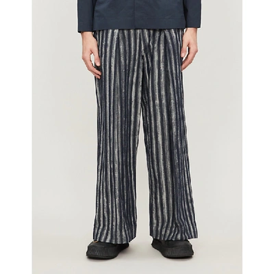 Issey Miyake Striped Wide Jeans In Navy