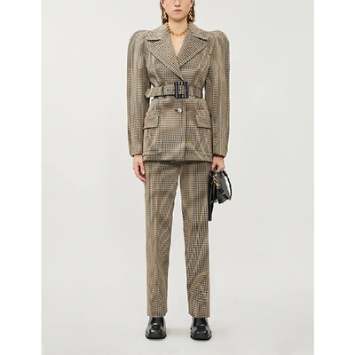 Givenchy Belted Single-breasted Checked-wool Jacket In Biege Camel