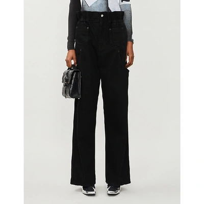 Artica Arbox Paperbag-waist High-rise Cotton-twill Wide-leg Trousers In Black