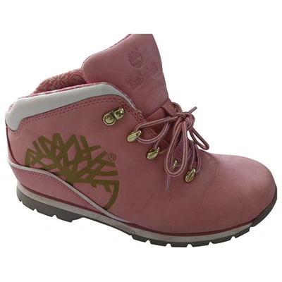 Pre-owned Timberland Leather Lace Up Boots In Pink