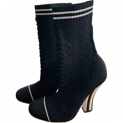 Pre-owned Fendi Black Cloth Ankle Boots