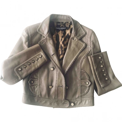 Pre-owned Dolce & Gabbana Leather Biker Jacket In Brown