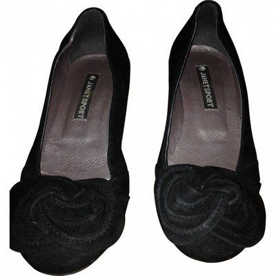 Pre-owned Janet & Janet Black Suede Ballet Flats