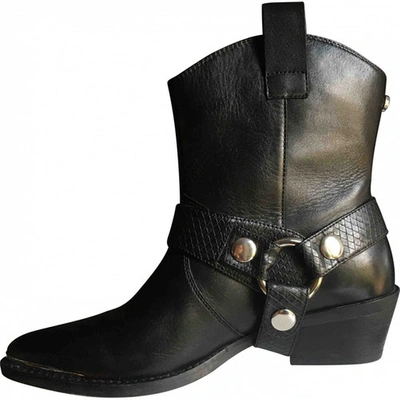 Pre-owned Steve Madden Leather Western Boots In Black