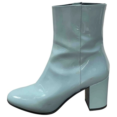Pre-owned Aeyde Blue Patent Leather Ankle Boots