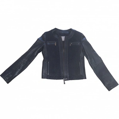 Pre-owned Pinko Leather Coat In Black