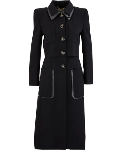 Fendi Pvc-trim Single-breasted Wool-twill Coat In Black