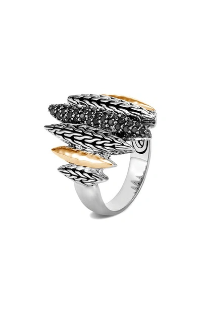 John Hardy Classic Chain Spear Black Sapphire & Black Spinel Ring In Sterling Silver & 18k Yellow Gold - 100% E