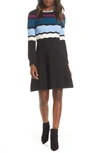 VINCE CAMUTO LONG SLEEVE STRIPE SWEATER DRESS,VC9M0349