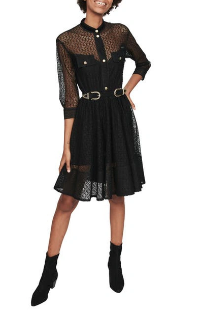 Maje Ramona Belted Lace Dress In Black
