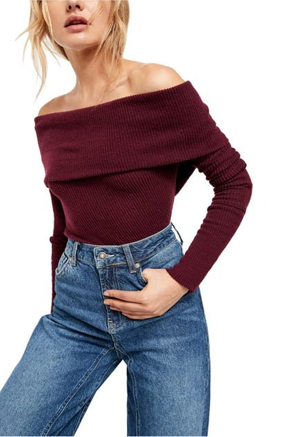 Free People Snowbunny Off The Shoulder Long Sleeve Tee In Wine