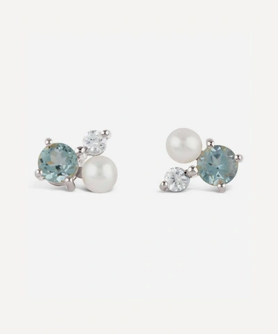 Dinny Hall Silver Gem Drop Trilogy Topaz And Pearl Stud Earrings