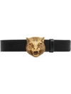GUCCI Leather belt with feline buckle