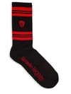Alexander Mcqueen Stripe & Skull Cotton Blend Socks In Black Red