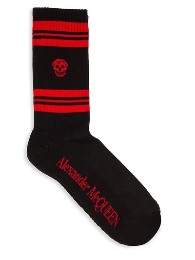 Alexander Mcqueen Stripe & Skull Cotton Blend Socks In Black/red