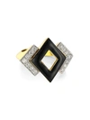DAVID WEBB MOTIF 18K YELLOW GOLD, BLACK ENAMEL & DOUBLE DIAMOND RING,400011812955
