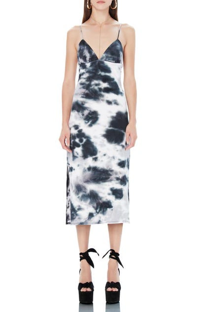 Afrm Cleo Tie Dye Rib Plunge Neck Dress In Noir Tie Dye