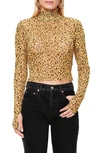 Afrm Jordan Leopard Print Long Sleeve Crop Top In Gold Leopard713