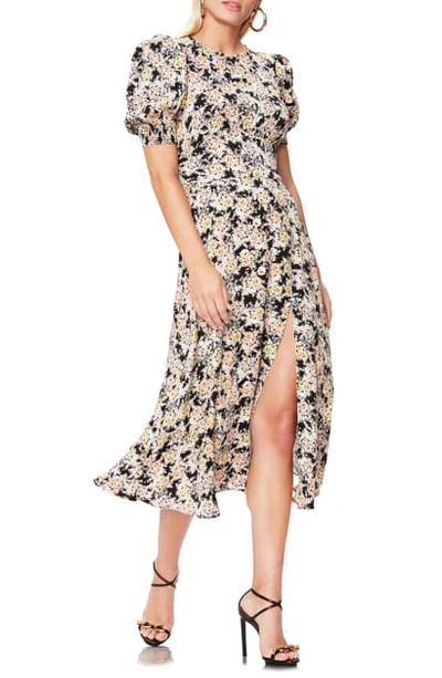 Afrm Danai Floral Puff Sleeve Dress In Gold Bouquet 712
