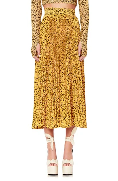 Afrm Dilan Pleated Midi Skirt In Gold Leopard713