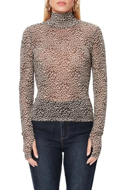 Afrm Zadie Semi Sheer Turtleneck In Animal