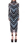 Afrm Shailene Long Sleeve Print Mesh Dress In Aqua Chevron Tie Dye