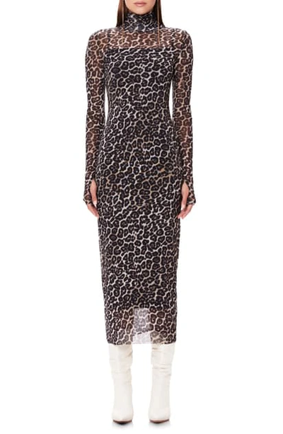 Afrm Shailene Long Sleeve Print Mesh Dress In Mini Leopard