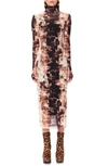 Afrm Shailene Long Sleeve Print Mesh Dress In Neutral Tie Dye