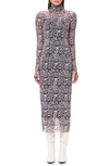 Afrm Shailene Long Sleeve Print Mesh Dress In Snakeskin