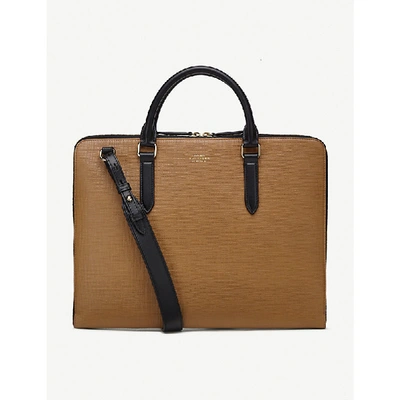 Smythson Slim Leather Briefcase In Chestnut