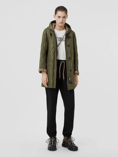 Burberry Diamond Quilted Hooded Coat In Cadet Green