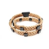 TISSUVILLE Rugged Brown Leather Wrap Tarmac Bracelet With Black Studs