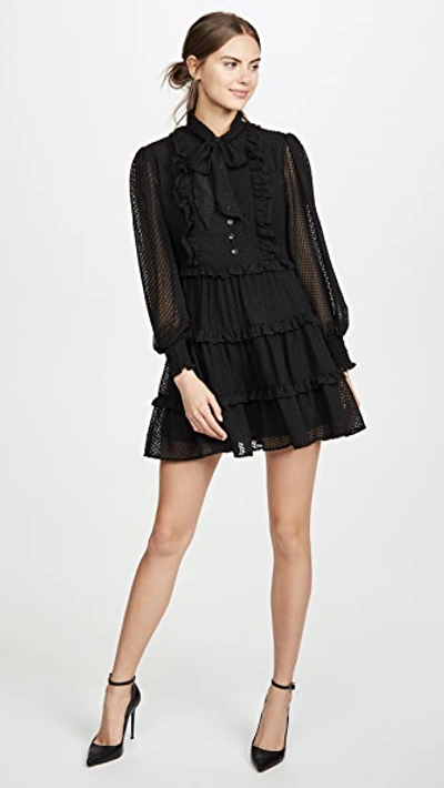 C/meo Collective Break In Two Long-sleeve Tiered Mini Dress In Black