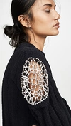 AREA RIBBED KNIT CHENILLE CROPPED jumper WITH CRYSTAL DOILY INSERTS