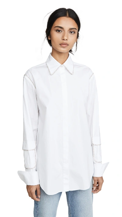 Area Crystal Trim Cargo Pocket Sleeve Shirt In White