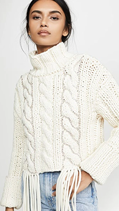 Area Cropped Cable Knit Sweater In White