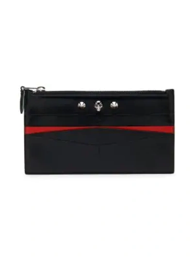Alexander Mcqueen Skull Leather Zippered Pouch In Black New Red