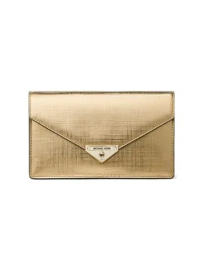 Michael Michael Kors Medium Grace Metallic Leather Envelope Clutch In Pale Gold/gold