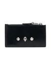 Alexander Mcqueen Small Skull Leather Zippered Card Holder In Black/red