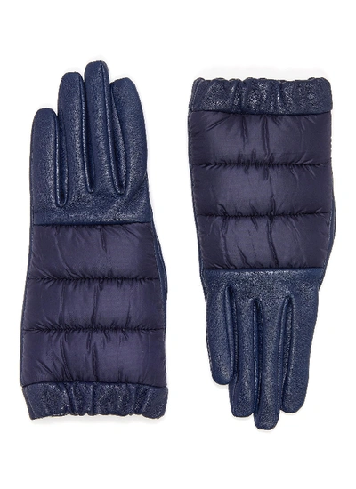 Aristide Puffer Panel Leather Gloves In Navy