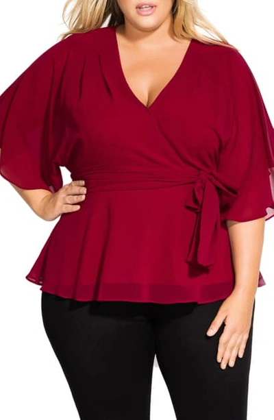 City Chic Wrap Top In Currant