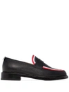 THOM BROWNE STRIPED LEATHER PENNY LOAFERS