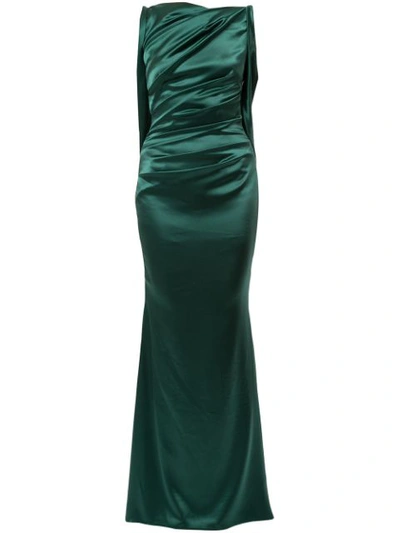 Talbot Runhof Ruched Detail Fitted Evening Dress In Green