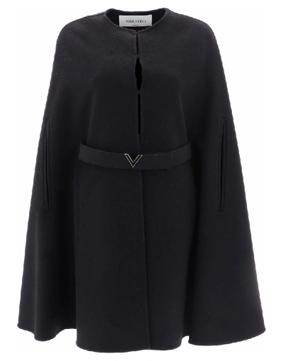 Valentino Belted Logo Cape In Black