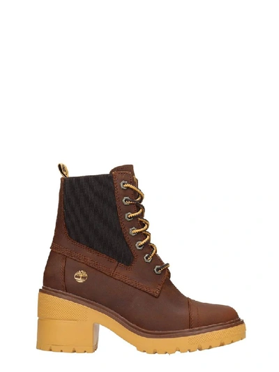 Timberland Blossom Mid High Heels Ankle Boots In Brown Leather