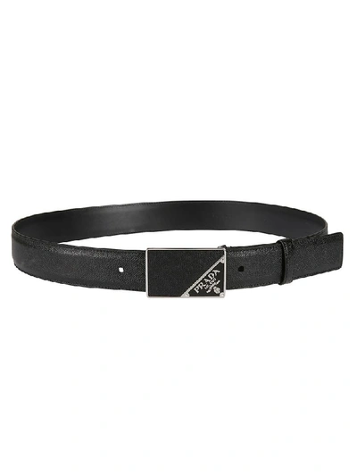 Prada Enamelled Logo Belt In Black