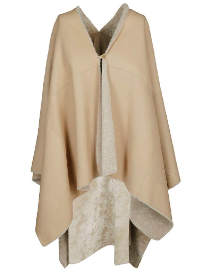 Agnona Oversized Shearling Poncho In Beige