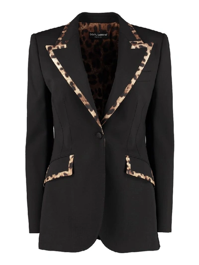Dolce & Gabbana Contrast Trim Wool Blazer In Black