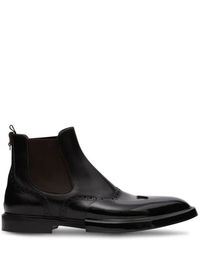 Burberry Toe Cap Detail Leather Chelsea Boots In Black